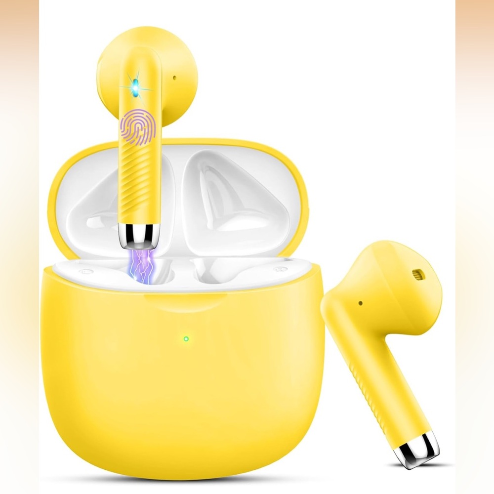 Jxrev Yellow Wireless Earbuds w/ Charging Case & Charge Cord NWOT